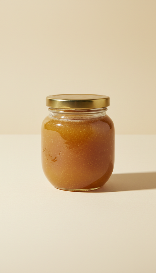 Artisanal raw honey in glass jar